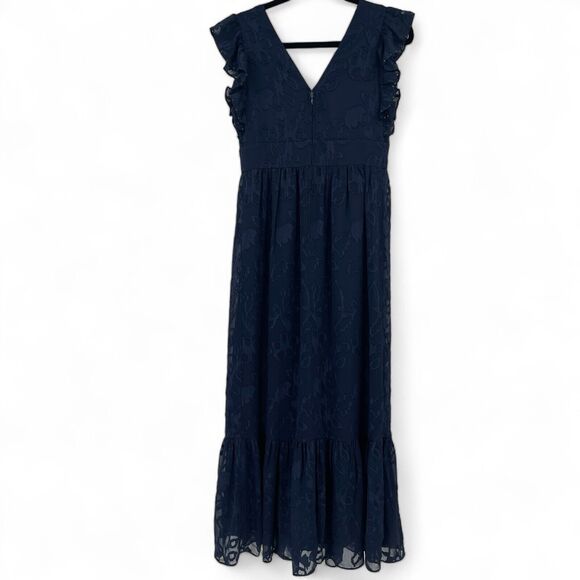 Lilly Pulitzer Womens Dress Sz 2 Navy Autumn Botanical Floral V-Neck Ruffle Midi - Picture 5 of 10